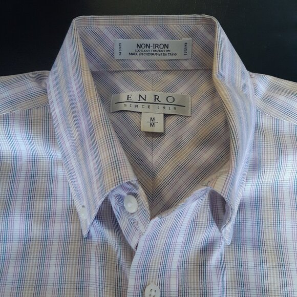 ENRO SZ M Plaid SS Men's Button Down Shirt 100% Cotton Poplin Non-Iron - Picture 2 of 11